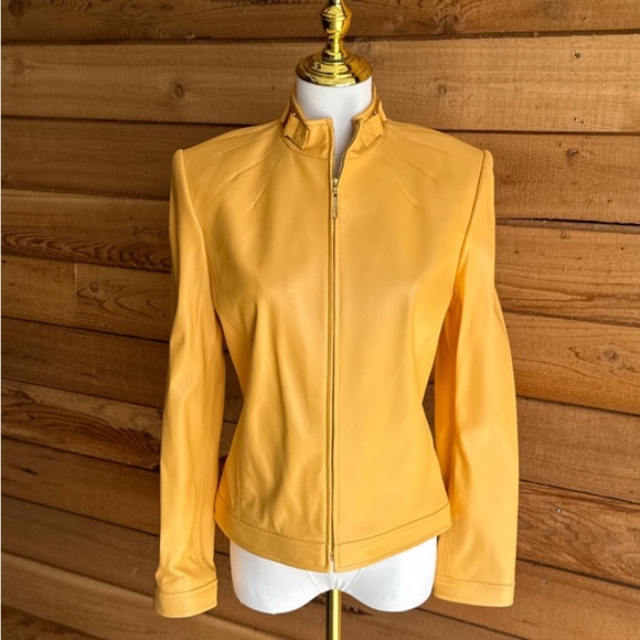 St. John Vibrant Yellow Leather Jacket - Picture 1 of 13